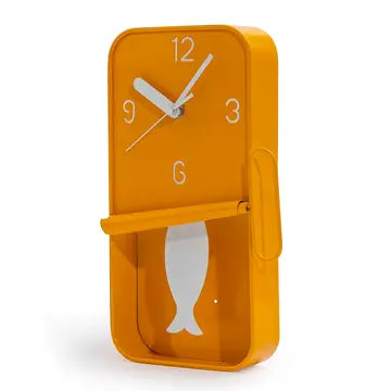 PREORDER - Orange Metal Sardine Tin Pendulum Wall Clock