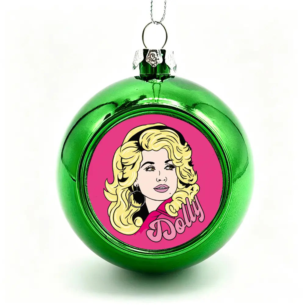 Dolly Parton Christmas Bauble Hanging Decoration - Green
