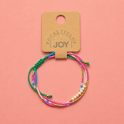 Beaded Adjustable Bracelet Pink Green Gold
