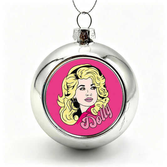 Dolly Parton Christmas Bauble Hanging Decoration - Silver