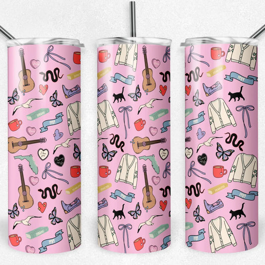 20 oz Stainless Steel Skinny Tumbler - Icons Pattern