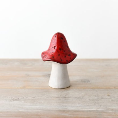RED GLAZED CERAMIC MUSHROOM 13CM