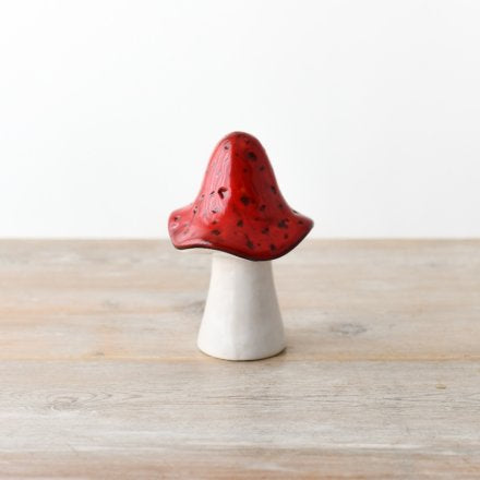 RED GLAZED CERAMIC MUSHROOM 13CM