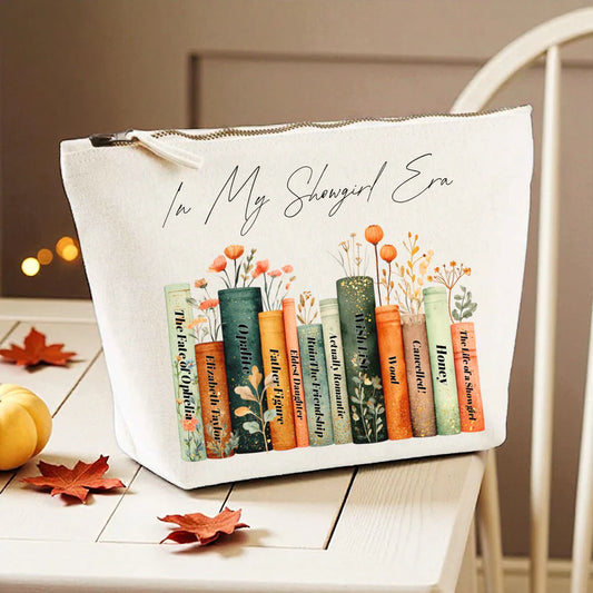 Showgirl Era Pouch - Showgirl Song Bookshelf Canvas Swiftie Cosmetic Bag