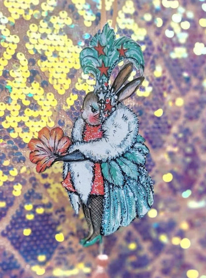 Kitty The Showgirl Bunny ~ Wooden Hanging Decoration
