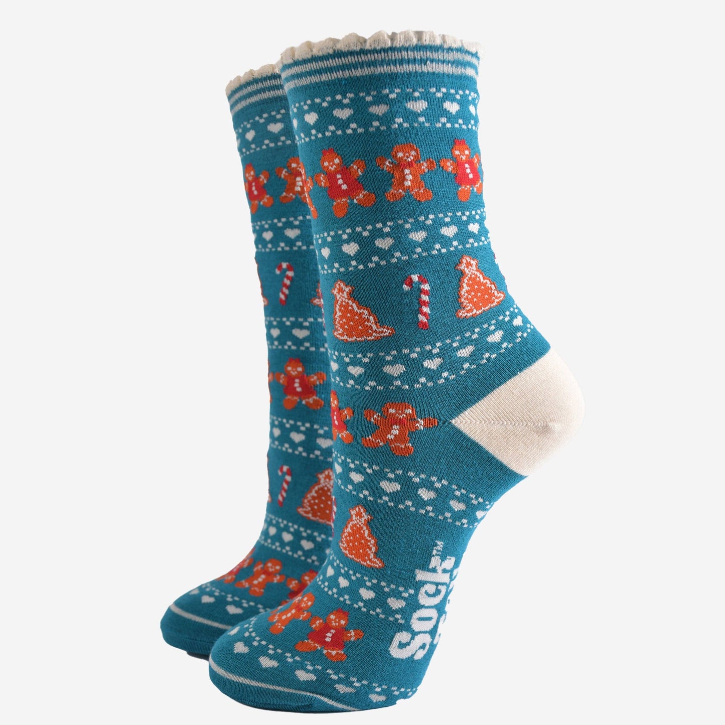 Women's Bamboo Socks - Teal/Cream Gingerbread Fair Isle