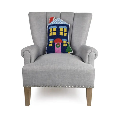 Festive Blue House Shaped Hook Cushion