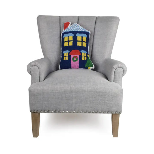 Festive Blue House Shaped Hook Cushion