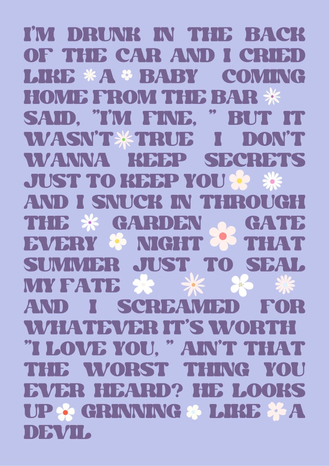 Cruel Summer - Taylor Swift Print, Lover Lyric Art, Cruel - A4