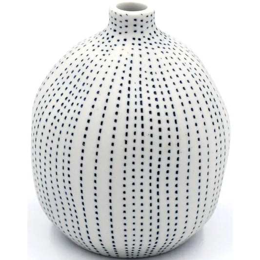 Porcelain Bud Vase in White With Blue Dots