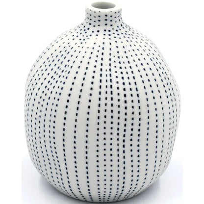 Porcelain Bud Vase in White With Blue Dots