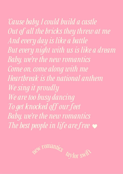 New Romantics - Taylor Swift Print (1989) Lyrics