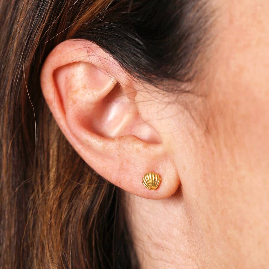 Sterling Silver Gold Shell Stud Earrings