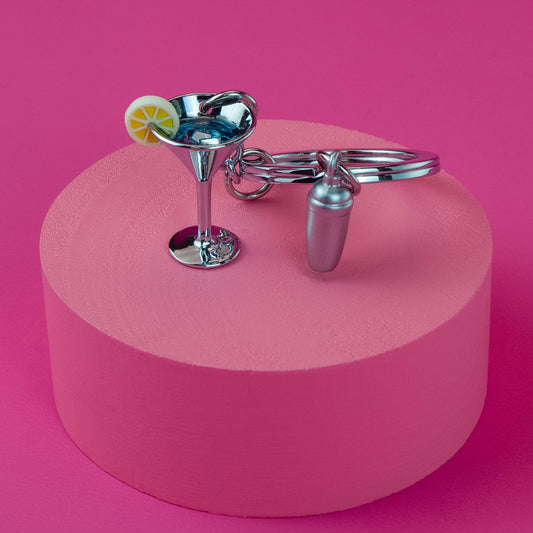 Metalmorphose Silver Cocktail Glass & Shaker Keyring