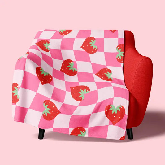 Strawberry Heart Checkboard Fleece Blanket