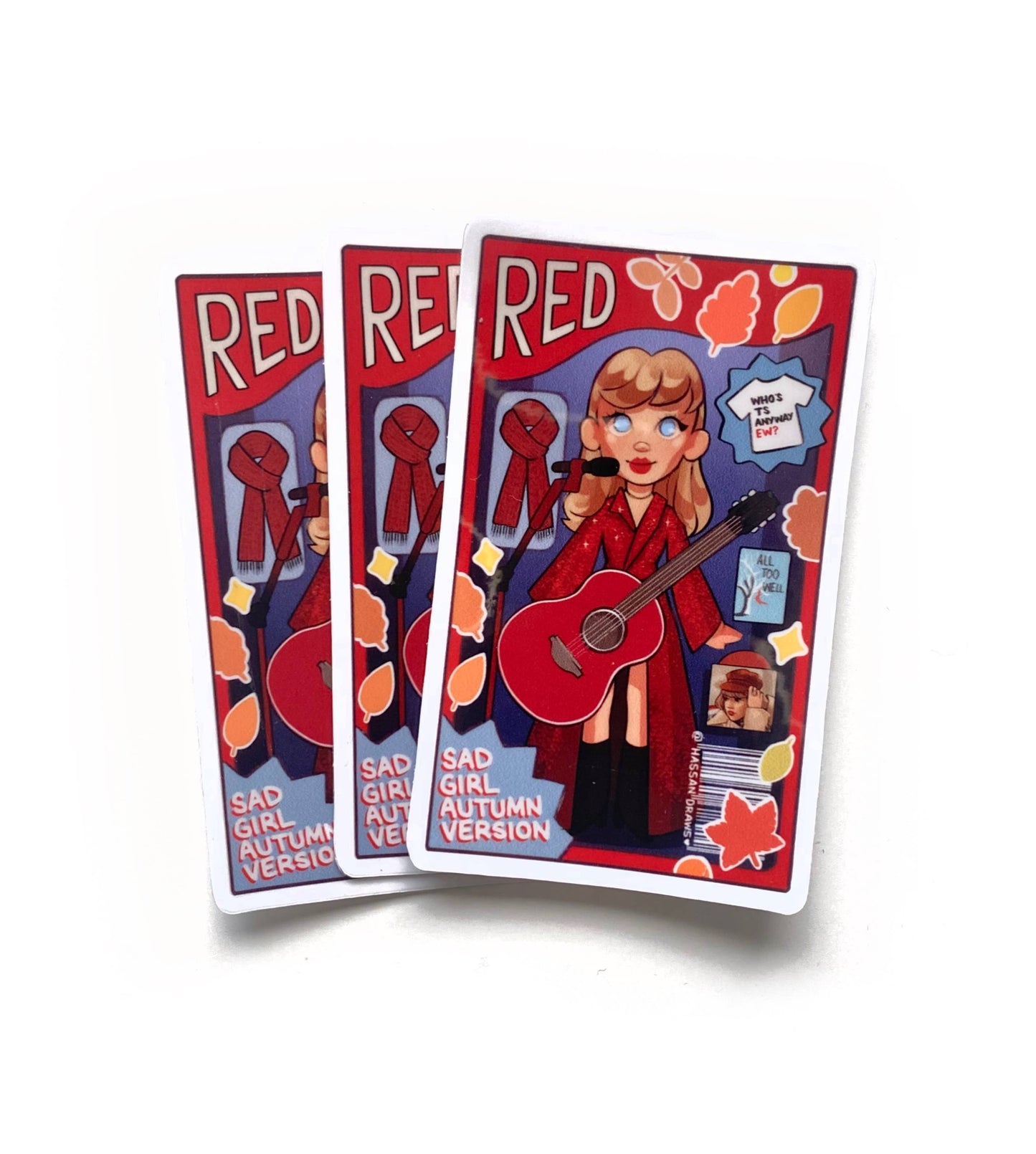 Taylor Eras Red Inspired Doll Drawing Sticker Decal Art
