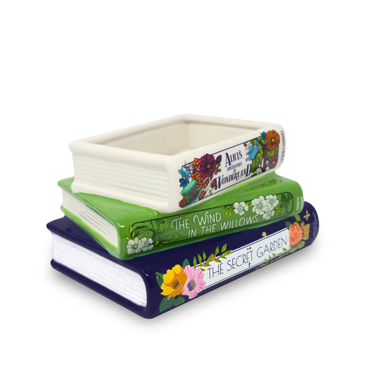 Ceramic Stacked Books Planter - Alice, Wind in the Willows, The Secret Garden