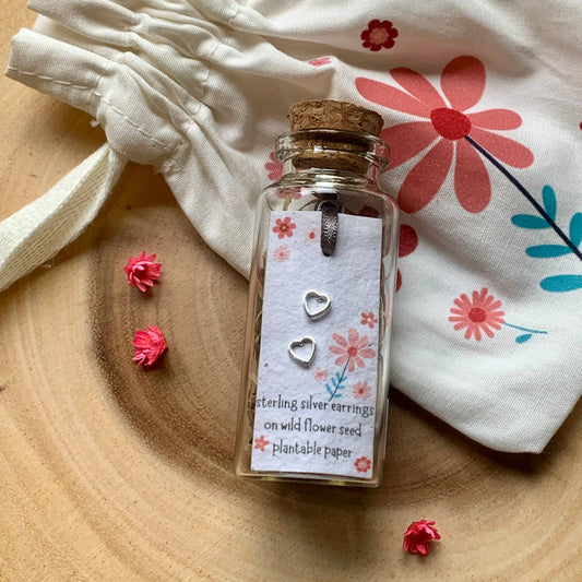 Open Heart Sterling Silver Bottled Earrings With Cotton Bag 