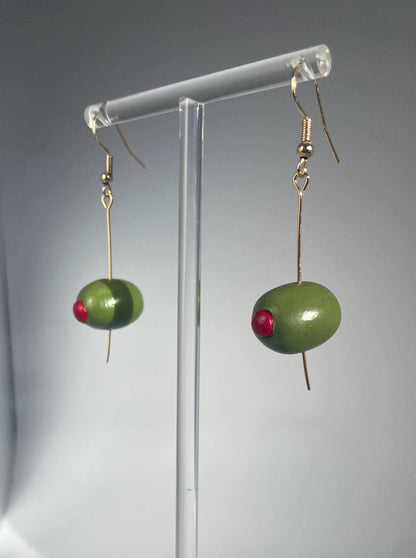 Speared Pimento Olive Earrings