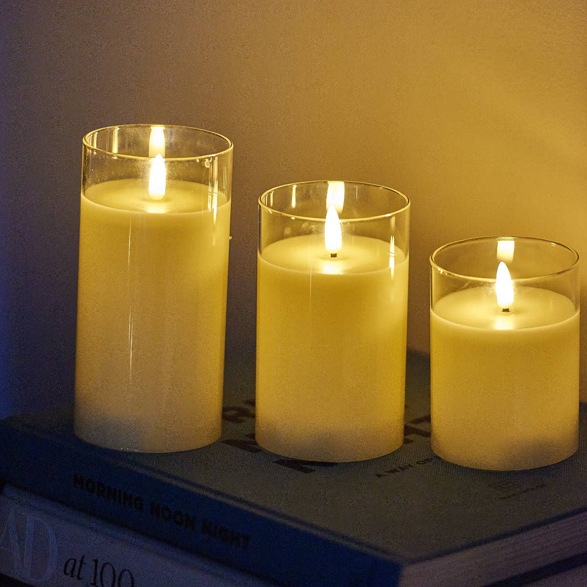 LED Glass Candles Set of 3 in Various Sizes