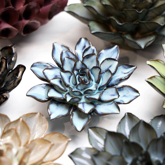 Japan Ceramic Flower Blue Brown Aster