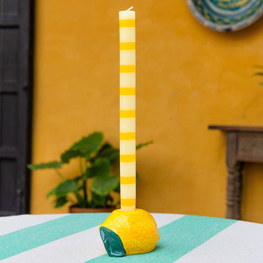 Yellow Stripe Dinner Candles - Display