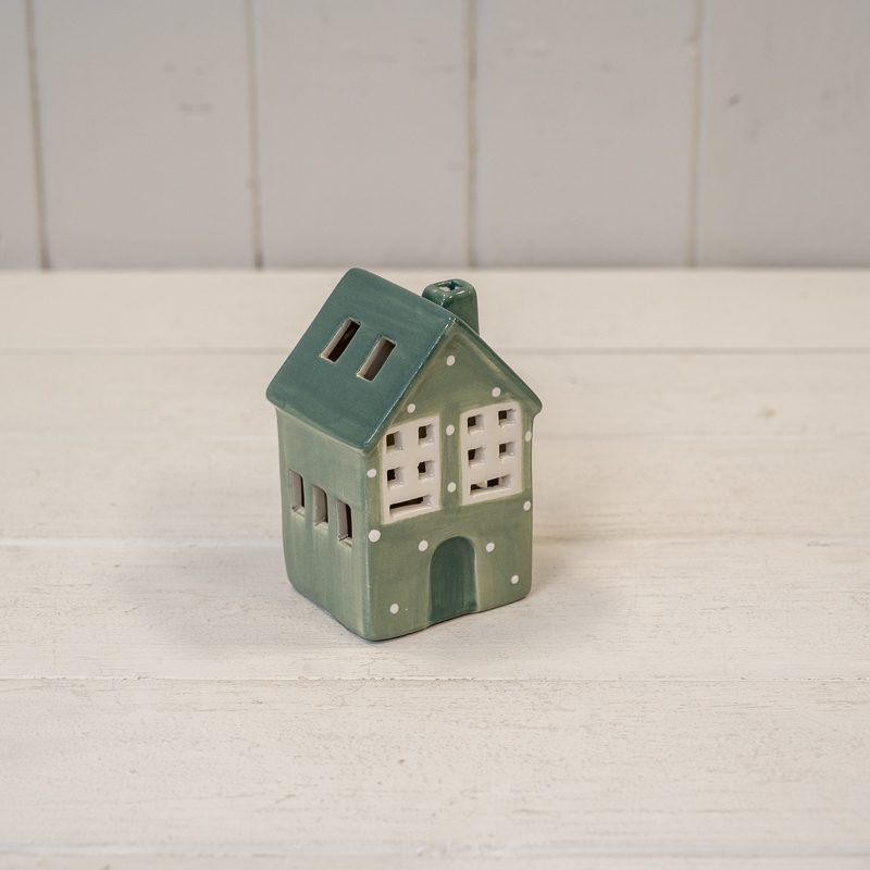 Green Ceramic LED House with Snowball Décor - 6 Hour Timer