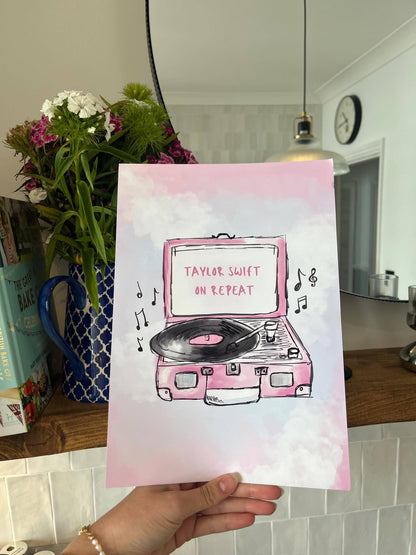 "Taylor Swift On Repeat" Record Player Art Print