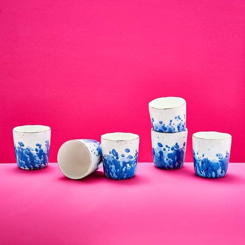 Marine Splash Mug White/Blue/Gold, Porcelain, 8.4 x 8.9 cm