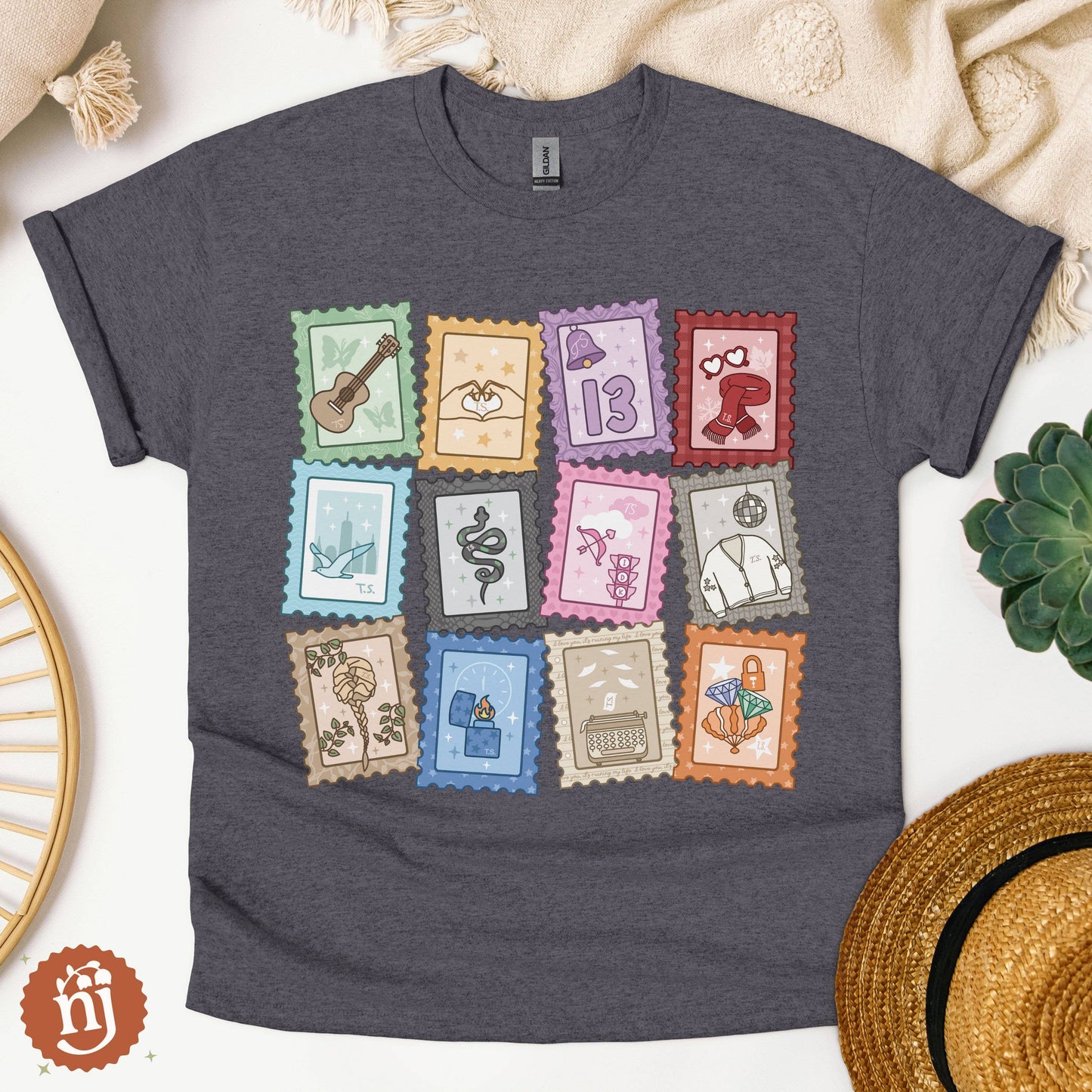 Taylor Inspired Eras Stamps T-Shirt - Charcoal