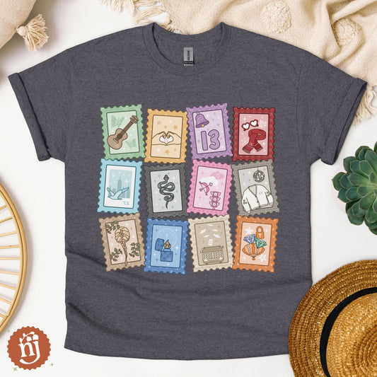 Taylor Inspired Eras Stamps T-Shirt - Charcoal
