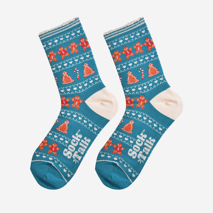 Women's Bamboo Socks - Teal/Cream Gingerbread Fair Isle