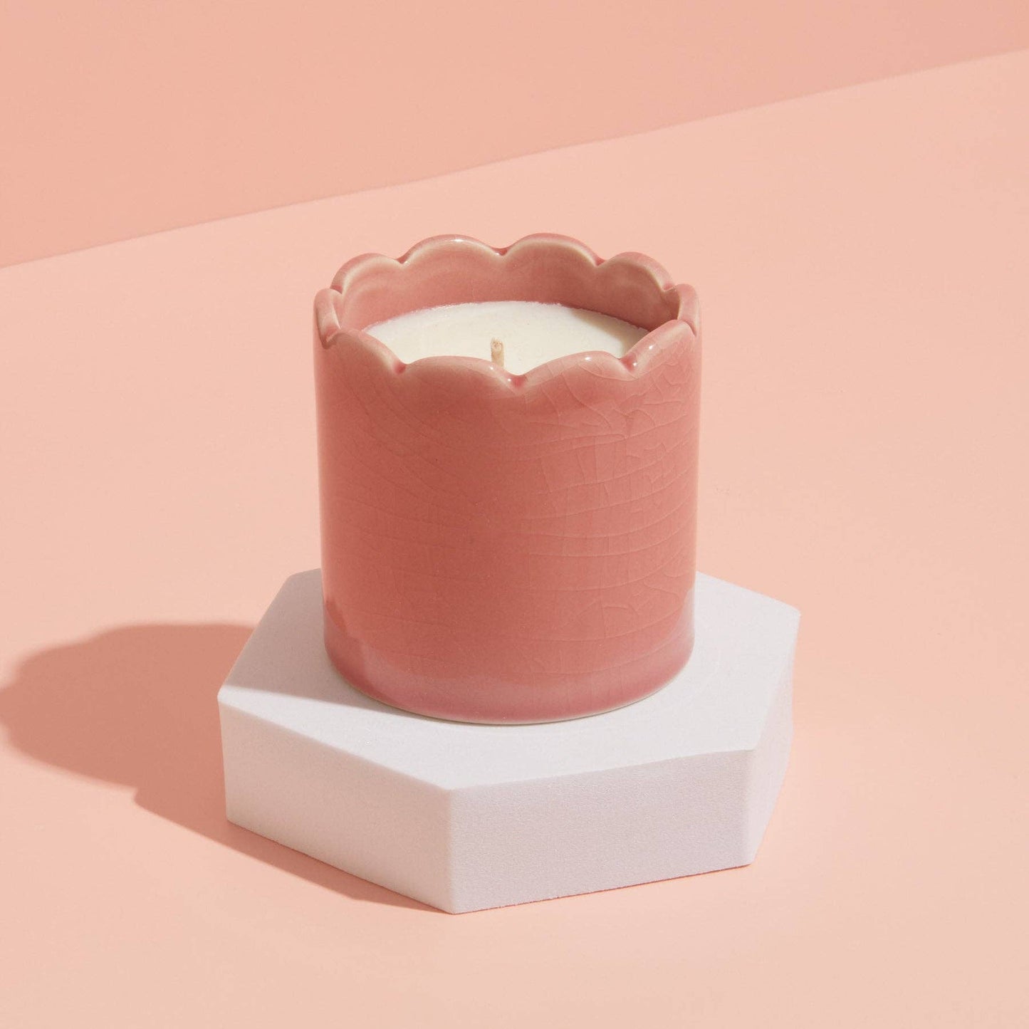 Contemporary Kiln Scalloped Pink Candle - Blackberry & Cedarwood