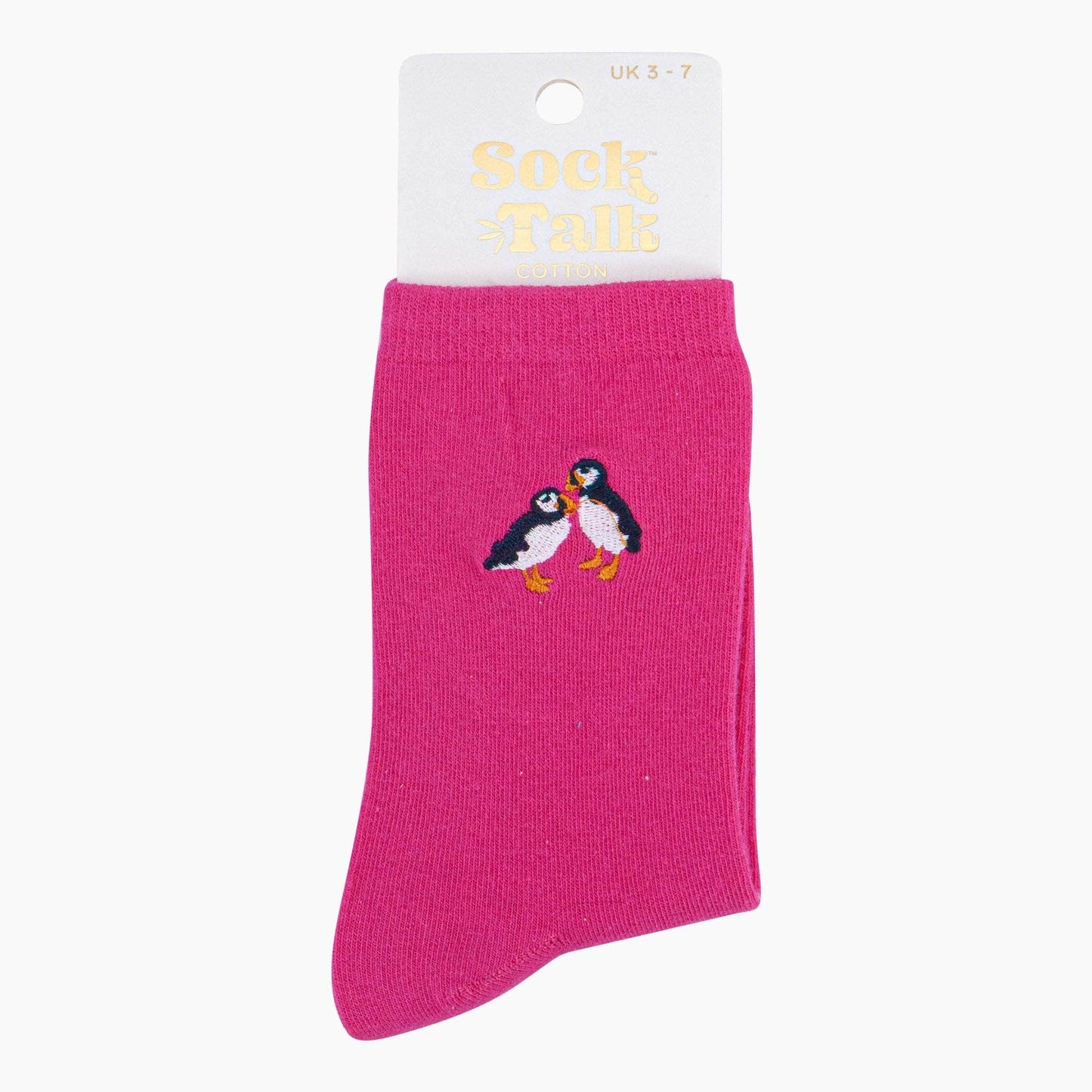 Women's Embroidered Socks - Fuchsia Puffins