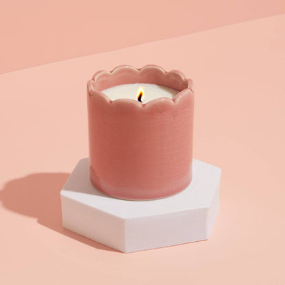 Contemporary Kiln Scalloped Pink Candle - Blackberry & Cedarwood