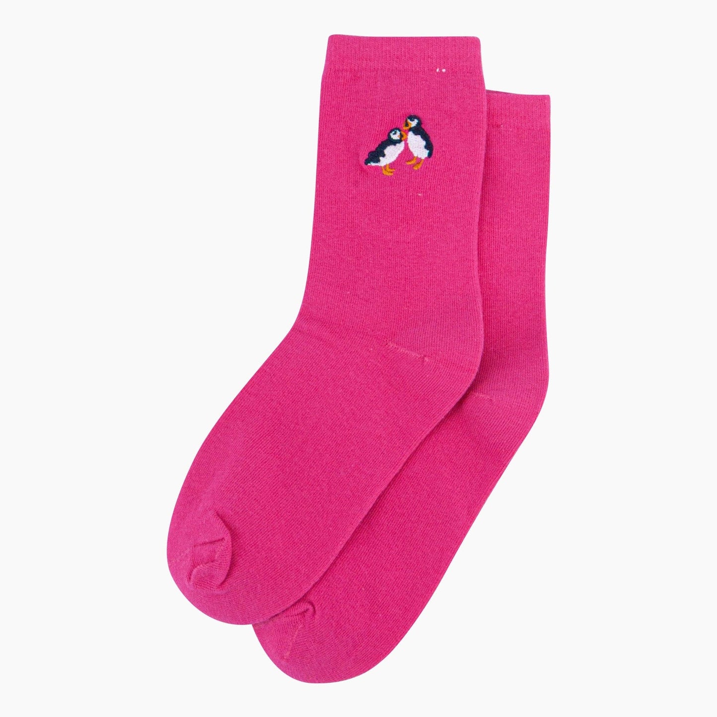 Women's Embroidered Socks - Fuchsia Puffins