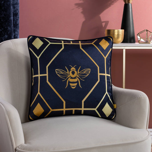 Bee Deco Geometric Cushion - Navy