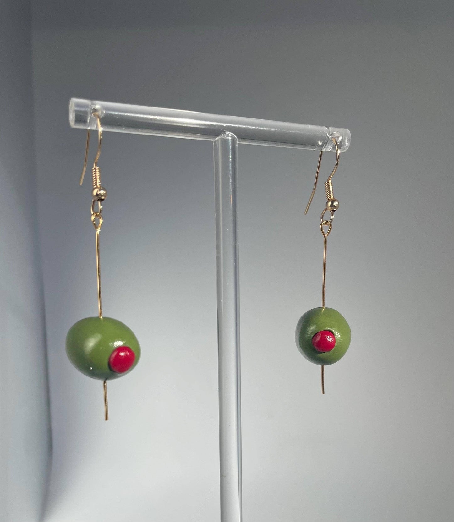 Speared Pimento Olive Earrings