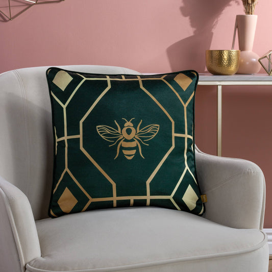 Bee Deco Geometric Cushion - Emerald