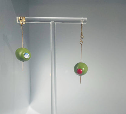 Speared Pimento Olive Earrings