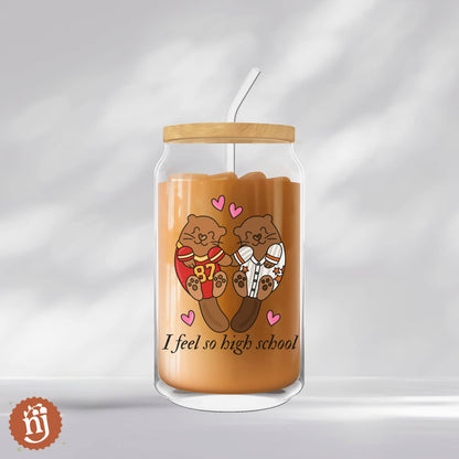 Travis & Taylor I Feel So High School Glass Coffee Tumbler
