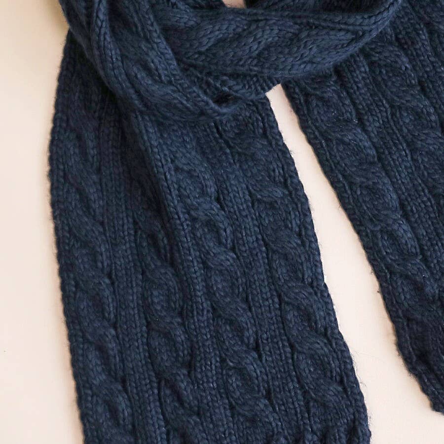 Navy Cable Knit Winter Scarf