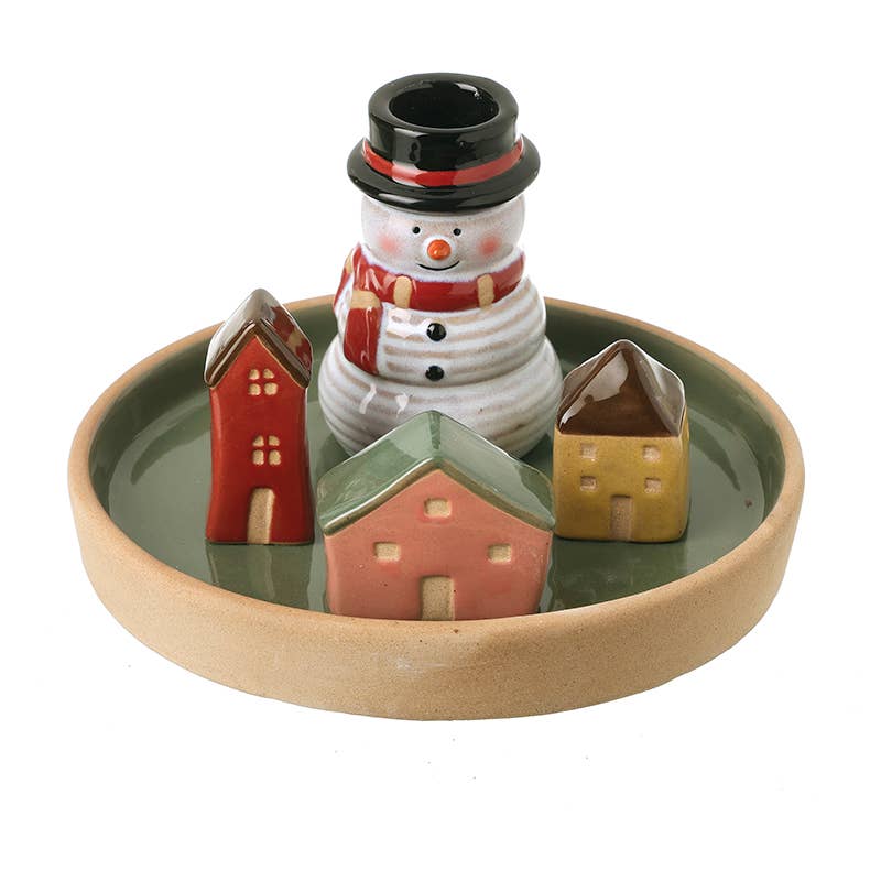 SNOWMAN CERAMIC SCENE T LIGHT HOLDER