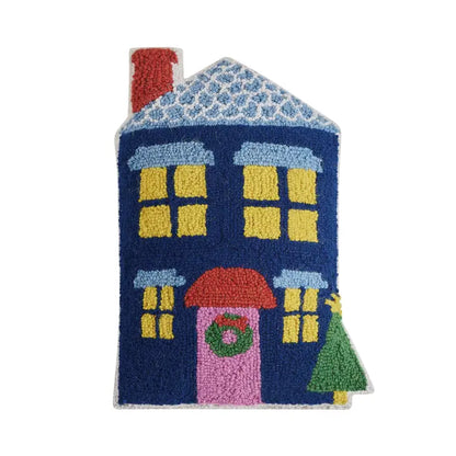 Festive Blue House Shaped Hook Cushion