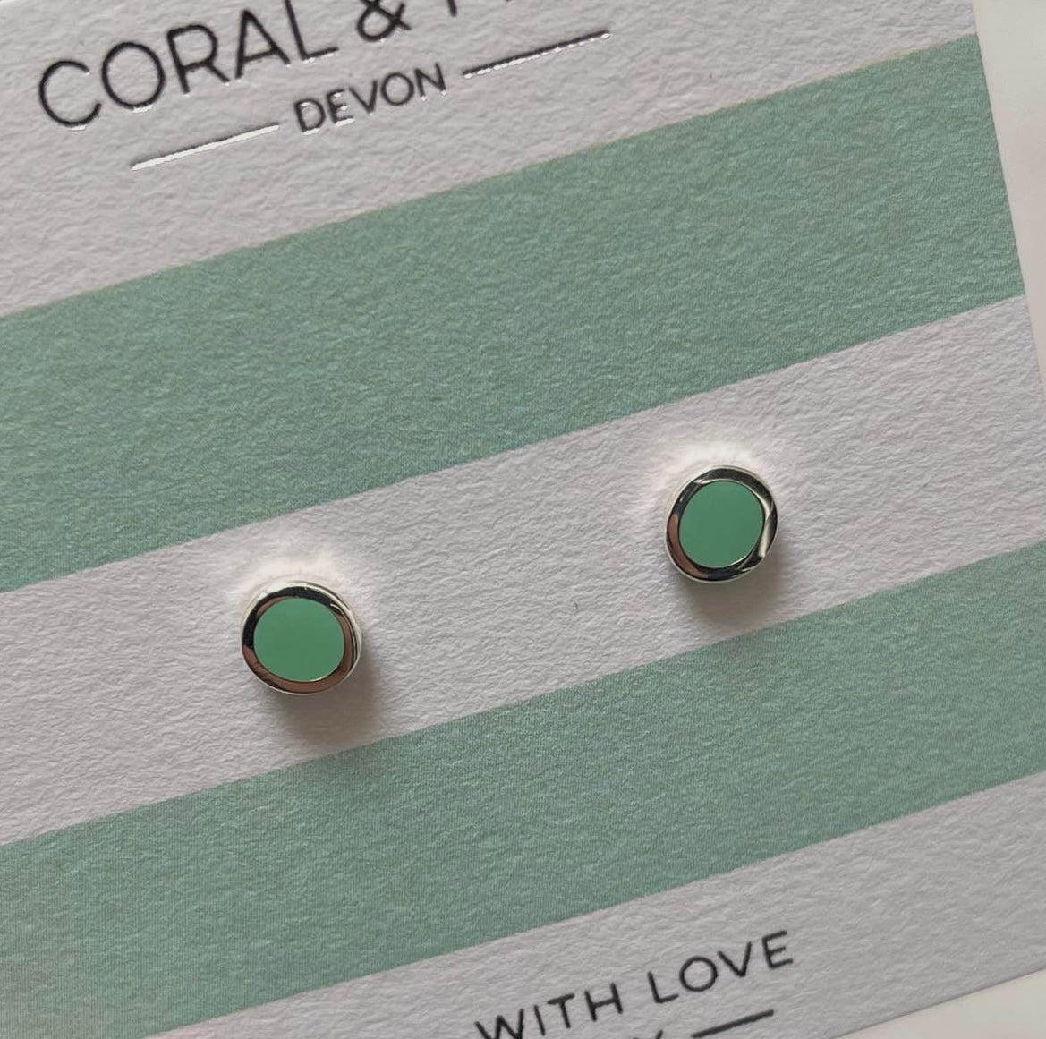 Neon Pastel Green Enamel Stud Earrings