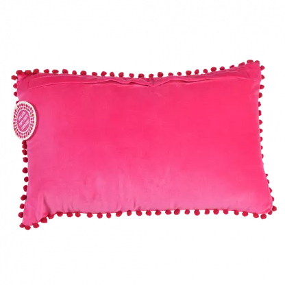 Pink Velvet Pom Pom Cushion