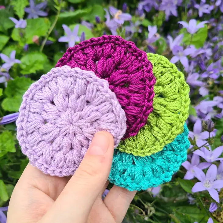 Pack of 4 - Cotton Crochet Face Scrubbies - Purples and Greens