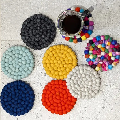 Handmade Felt Ball Coasters in Various Colours