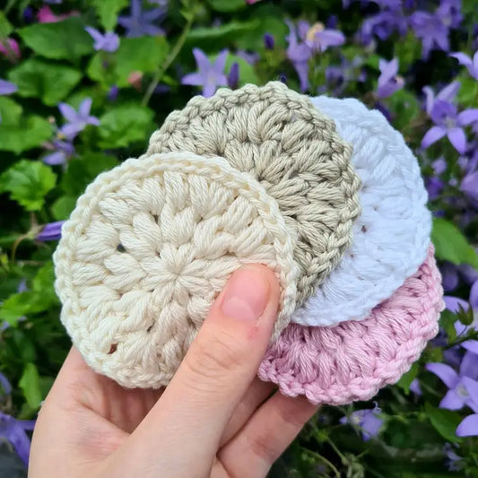 Pack of 4 - Cotton Crochet Face Scrubbies - Neutrals
