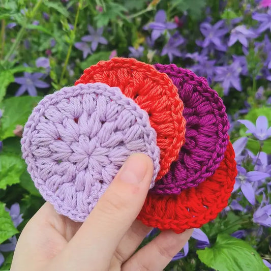 Pack of 4 - Cotton Crochet Face Scrubbies - Purples and Reds